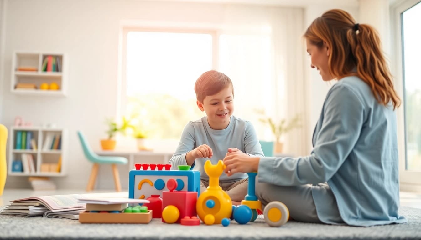 Enhancing skills through ABA therapy in Novi with a caring therapist and child.