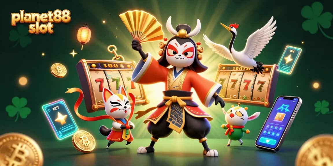 Engage with planet88 slot through this vibrant illustration showcasing traditional elements and exciting game features