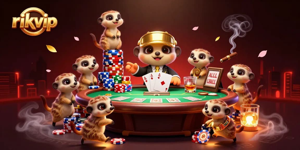 Experience the excitement at rikvip's vibrant casino with meerkats managing games and sneaky chip actions.