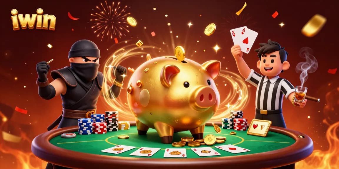 Experience iwin's excitement through a vividly illustrated scene of characters in an action-packed casino environment.