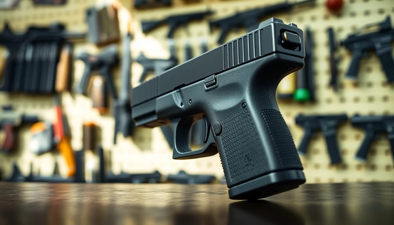 Shop for the best Glock 17 slide for sale, showcasing its premium features in a detailed setting.