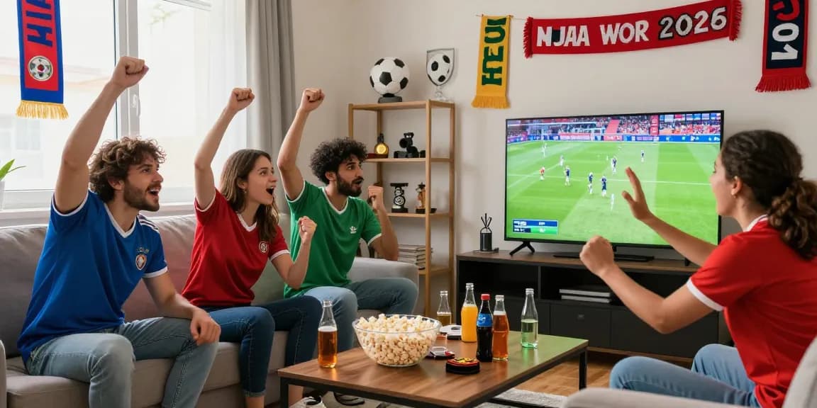 Suasana menonton live streaming Piala Dunia 2026 di SPORTBOOK TATA4D dengan teman-teman, penuh semangat dan kegembiraan.