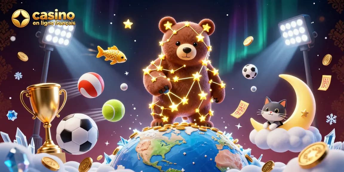 Découvrez le monde du casino en ligne français avec ce visuel captivant et dynamique d'illustration 3D.