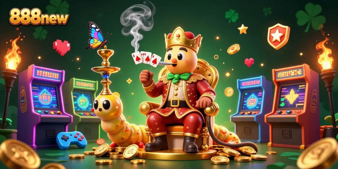 Win big with 888new as the Caterpillar master creates poker hands in this vibrant casino illustration.