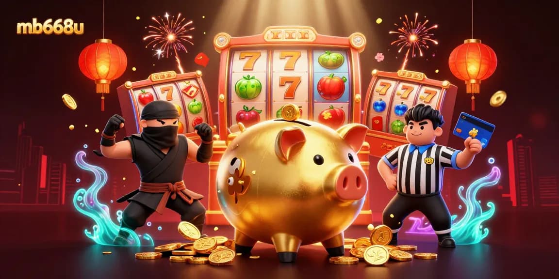 Spin lucky reels and win big with mb668u in this vibrant casino scene featuring energetic characters.