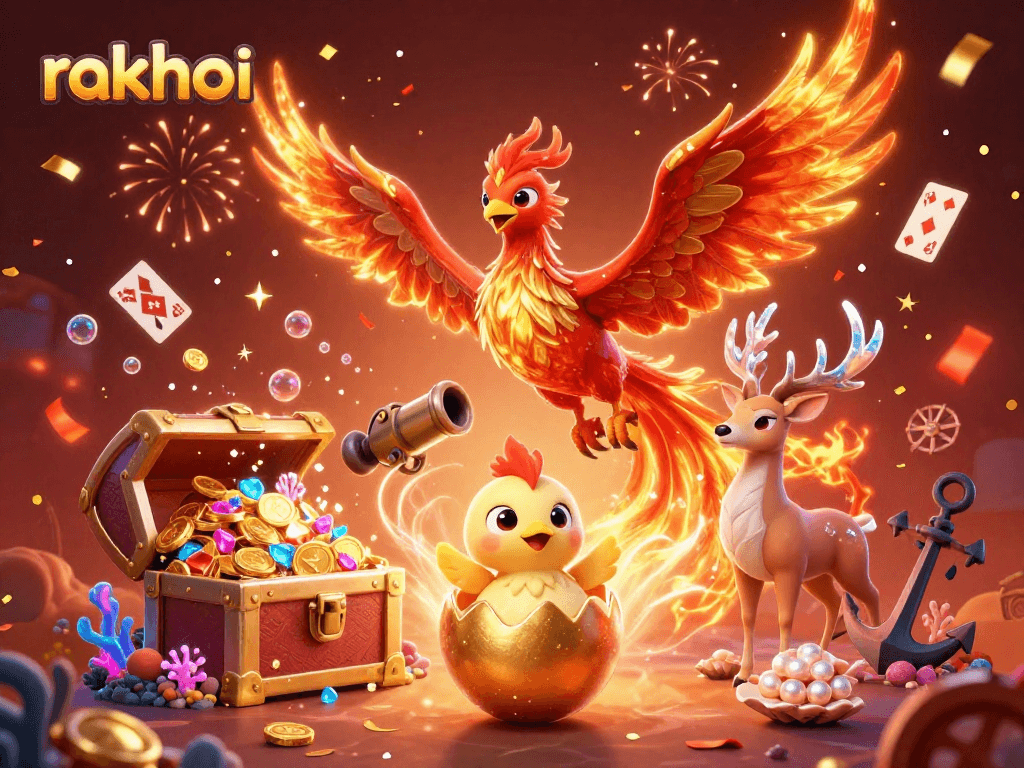 Watch the flaming phoenix fly while rakhoi gaming rolls out exciting treasure chests of fortune.