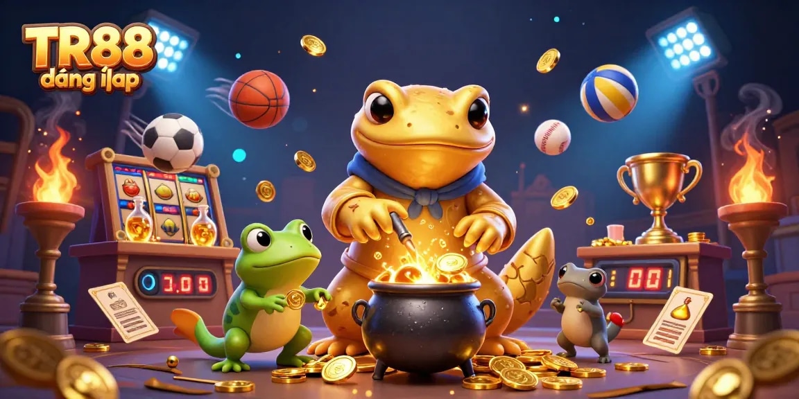 TR88 đăng nhập highlights unprecedented sports betting excitement with gold coins and dynamic elements.