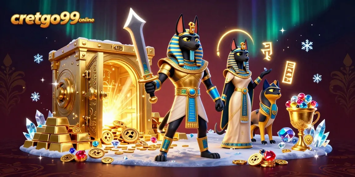 Engage with cretgo99online's treasure-themed casino adventure featuring Anubis and Bastet