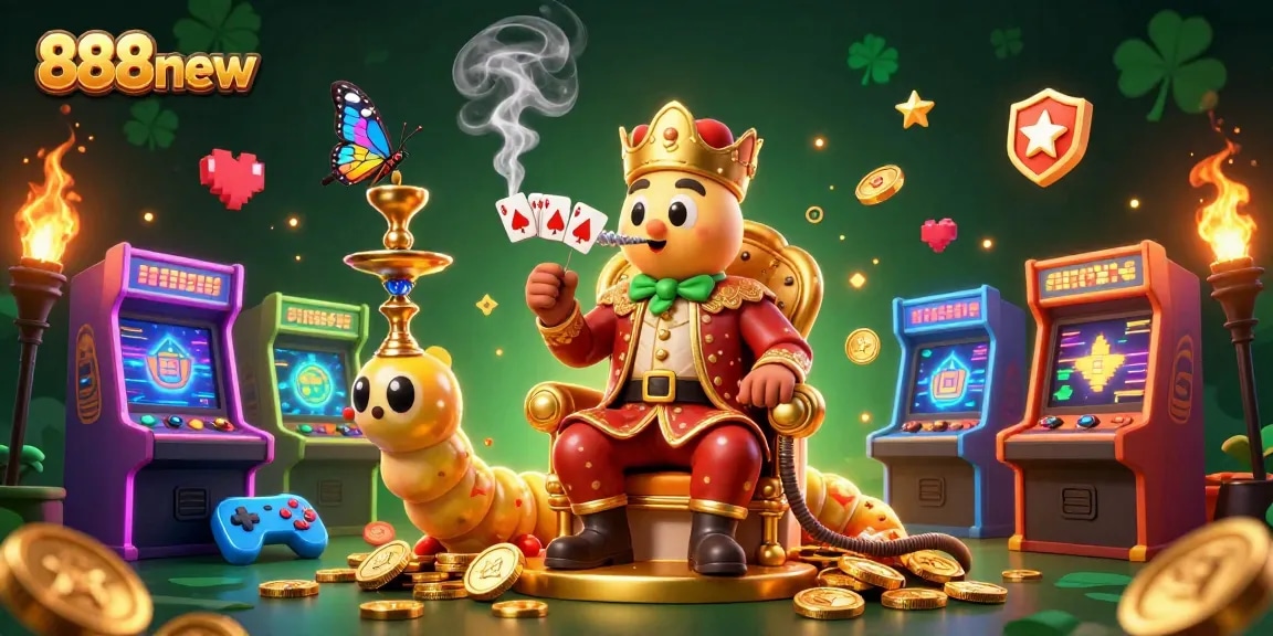 Win big with 888new as the Caterpillar master creates poker hands in this vibrant casino illustration.
