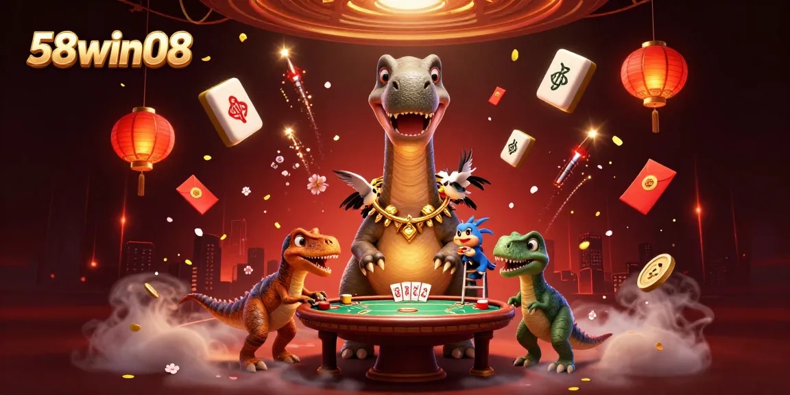 Experience thrilling gameplay at 58win08 with a vibrant casino scene featuring unique characters.