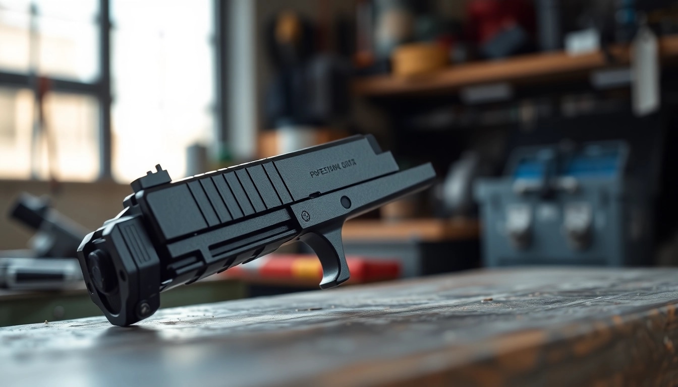 Showcase of a glock 17 slide for sale featuring intricate details and metallic textures.