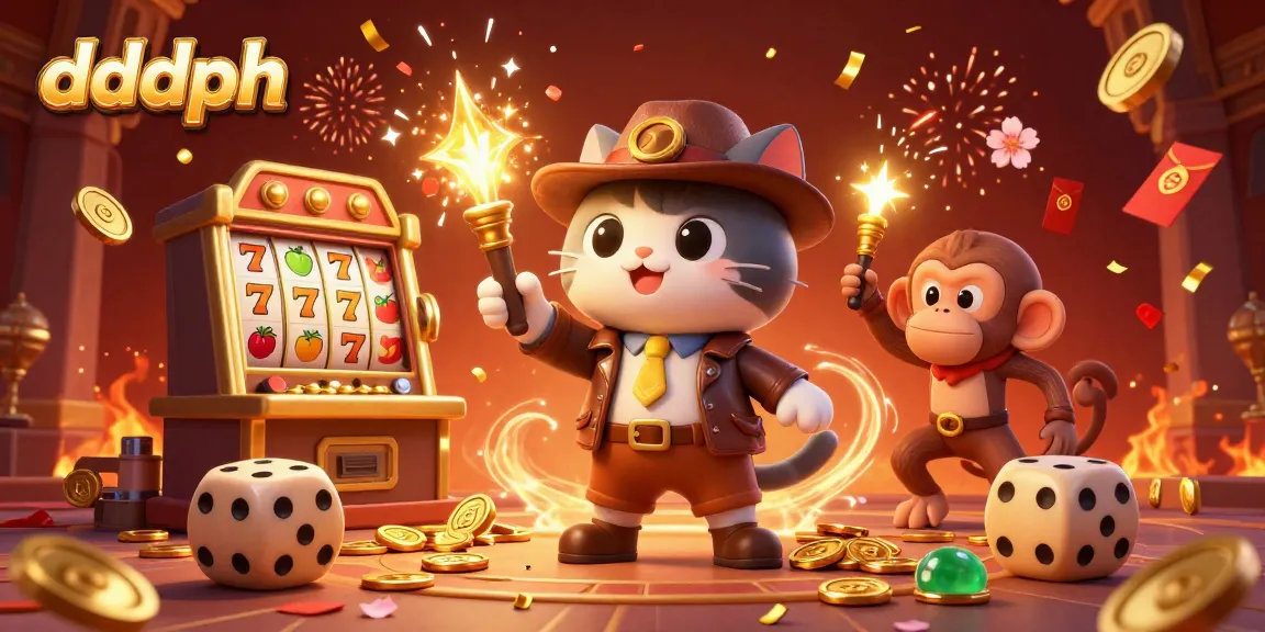 Join the adventure with the dddph explorer and monkey companion in a vibrant casino scene.