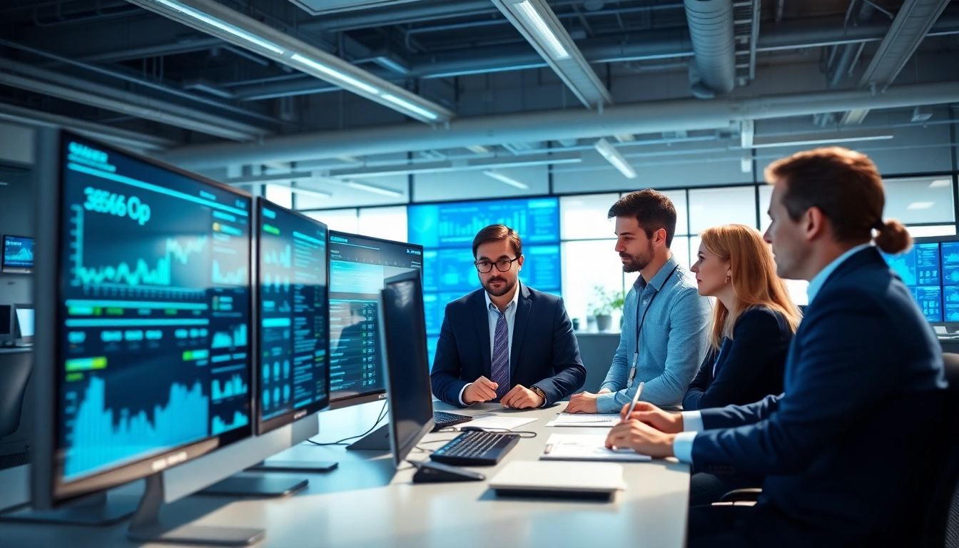 Implementing cyber essentials plus procedures in a modern cybersecurity workspace with a collaborative team.