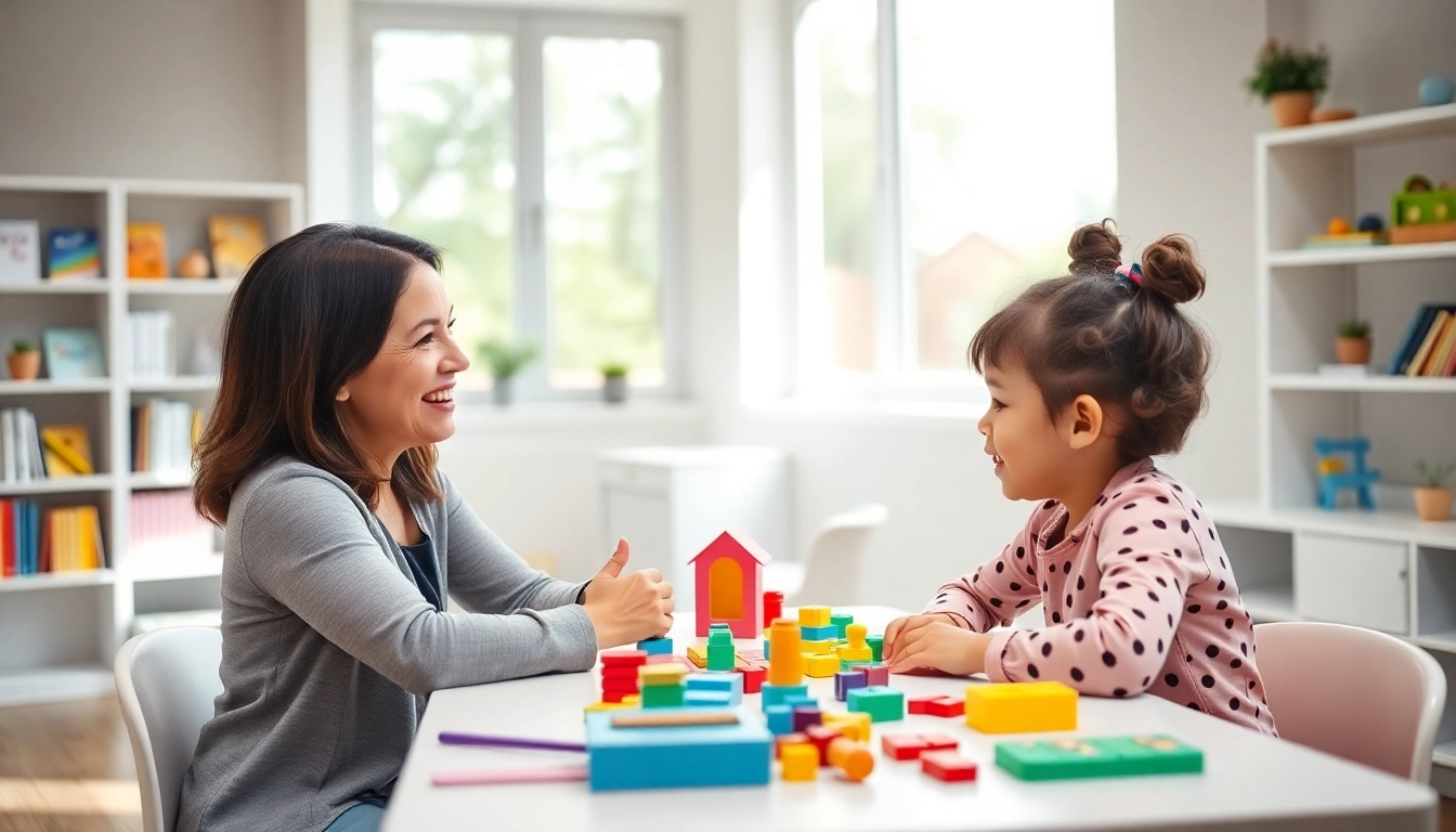 Child receiving ABA therapy in Novi with a caring therapist in a bright setting.