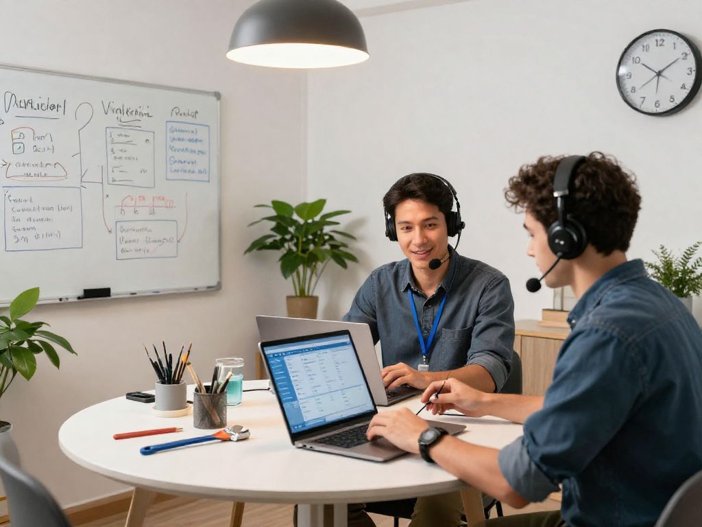 AI receptionist for small business operators collaborating in a dynamic workspace.