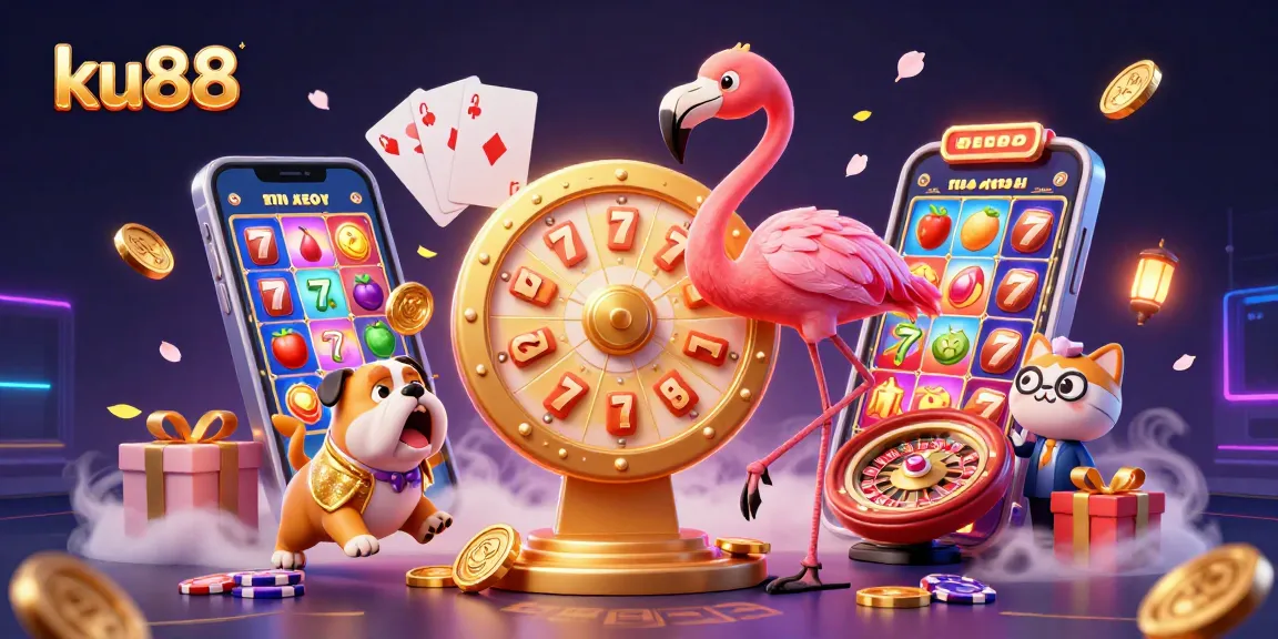 ku88 showcases a vibrant 3D casino scene with characters and exciting game elements.