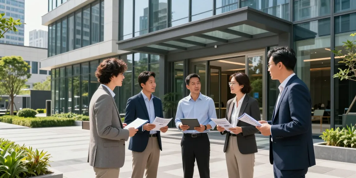 www.mgoldproperties.com showcasing modern commercial properties with diverse professionals discussing leasing opportunities.