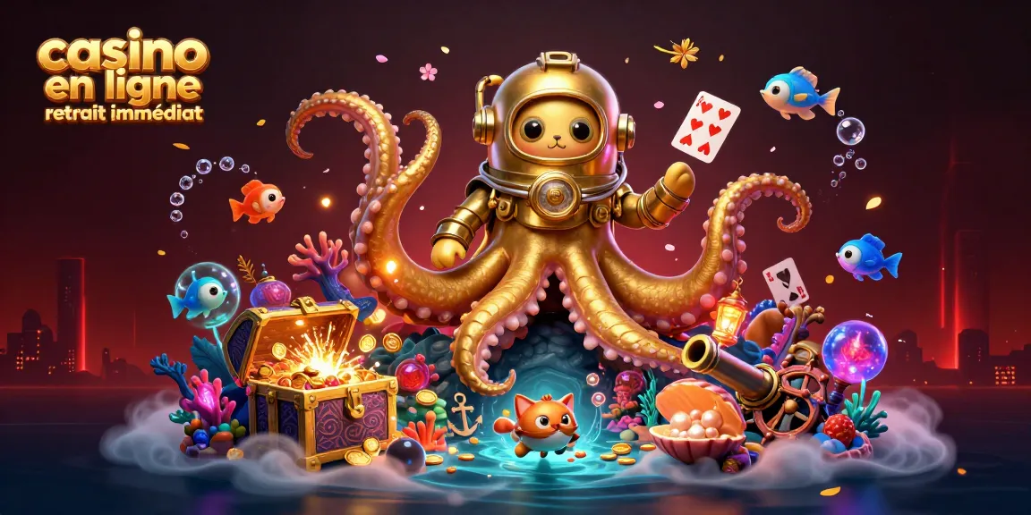Image du kraken et du chat plongeur, représentant le casino en ligne retrait immédiat avec des trésors sous-marins