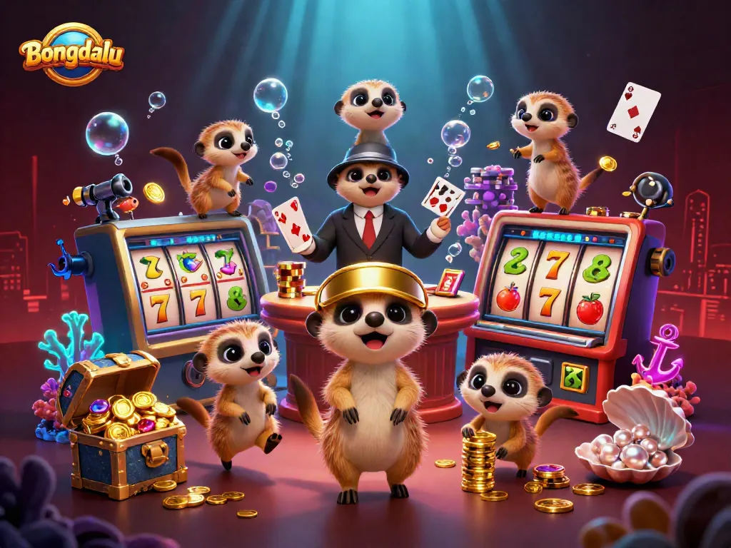 Bongdalu showcases a vibrant scene with meerkats engaging in a lively casino operation amidst a rich array of gaming elements.