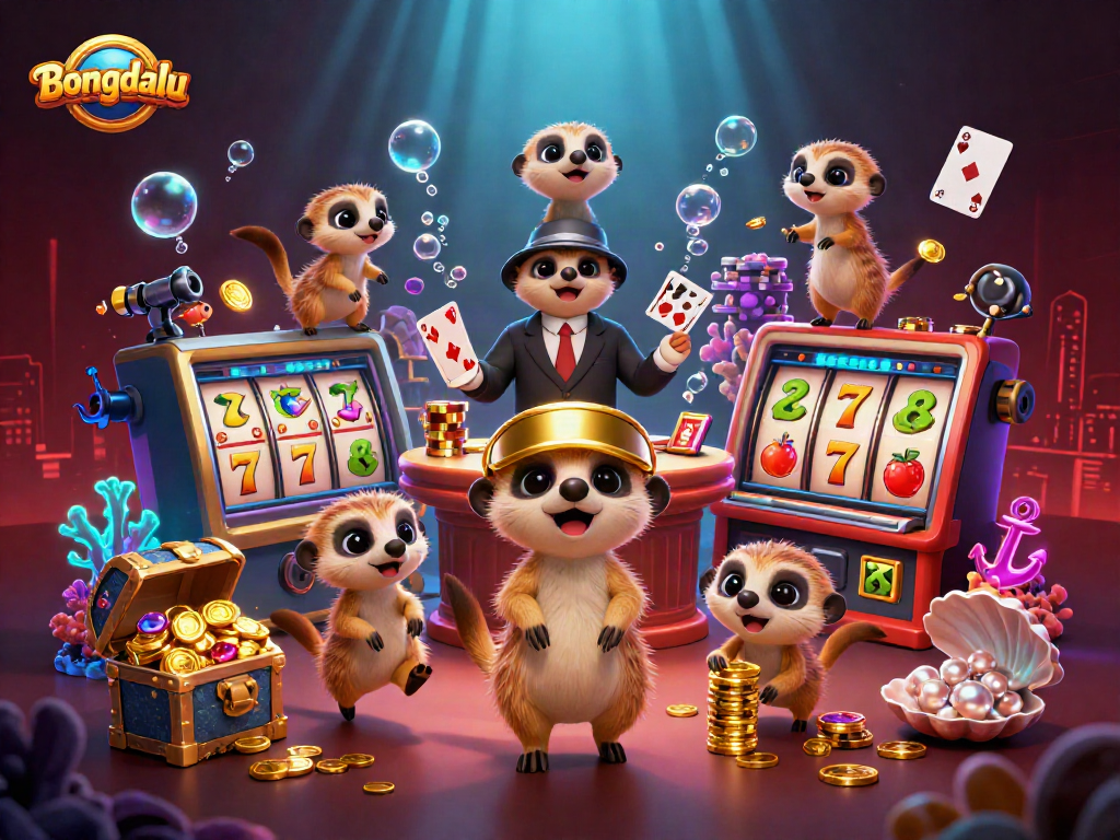Bongdalu showcases a vibrant scene with meerkats engaging in a lively casino operation amidst a rich array of gaming elements.