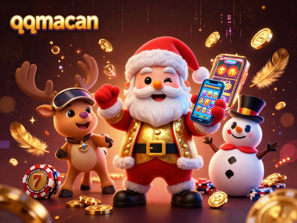 Experience thrilling slots with Santa and his reindeer in a colorful qqmacan casino scene.