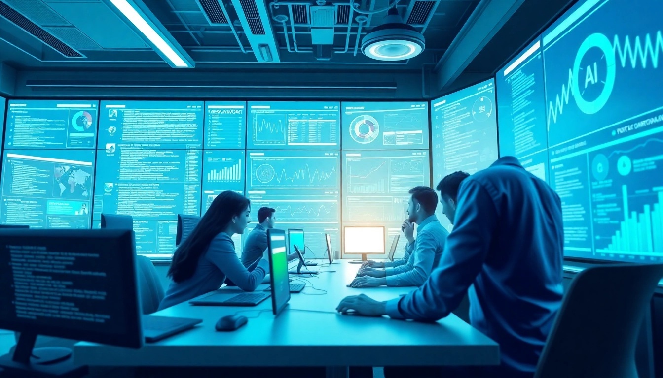 Dynamic illustration of Ai agents collaborating in a modern digital workspace.