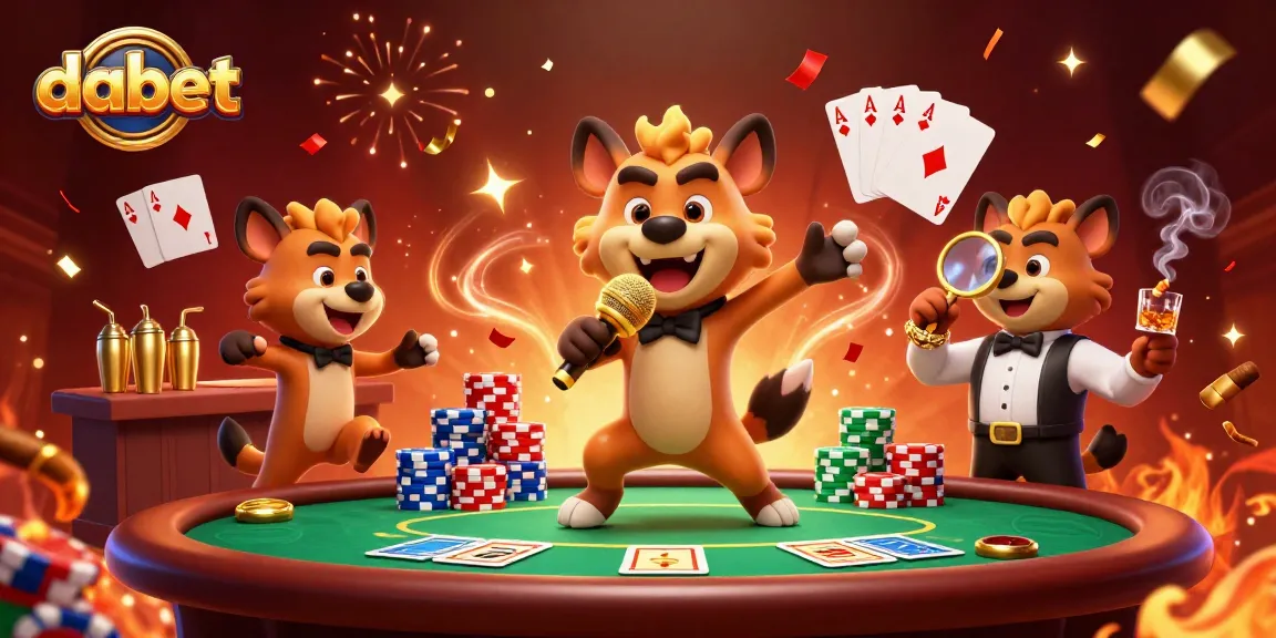 Dabet offers an entertaining casino experience with vibrant hyena characters in a lively comedy scene.