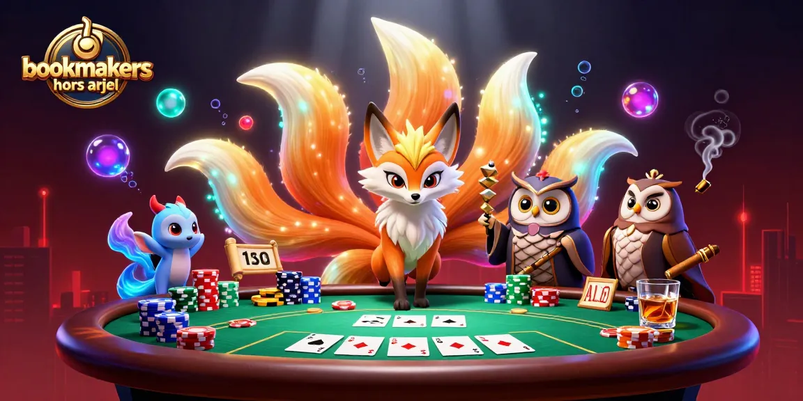 Parier avec bookmakers hors arjel : illustration dynamique de poker avec personnages magiques.
