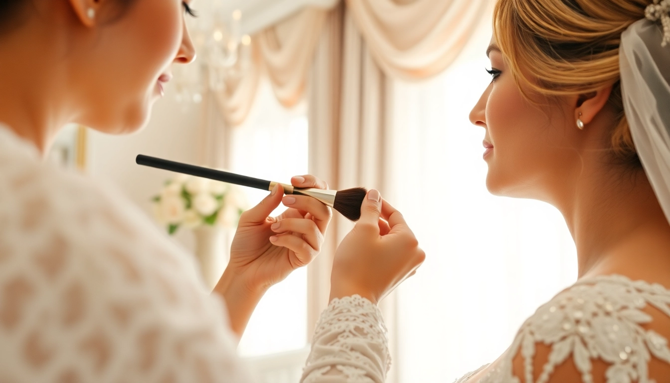 Dallas wedding makeup artist enhancing a bride's beauty in an elegant setting.