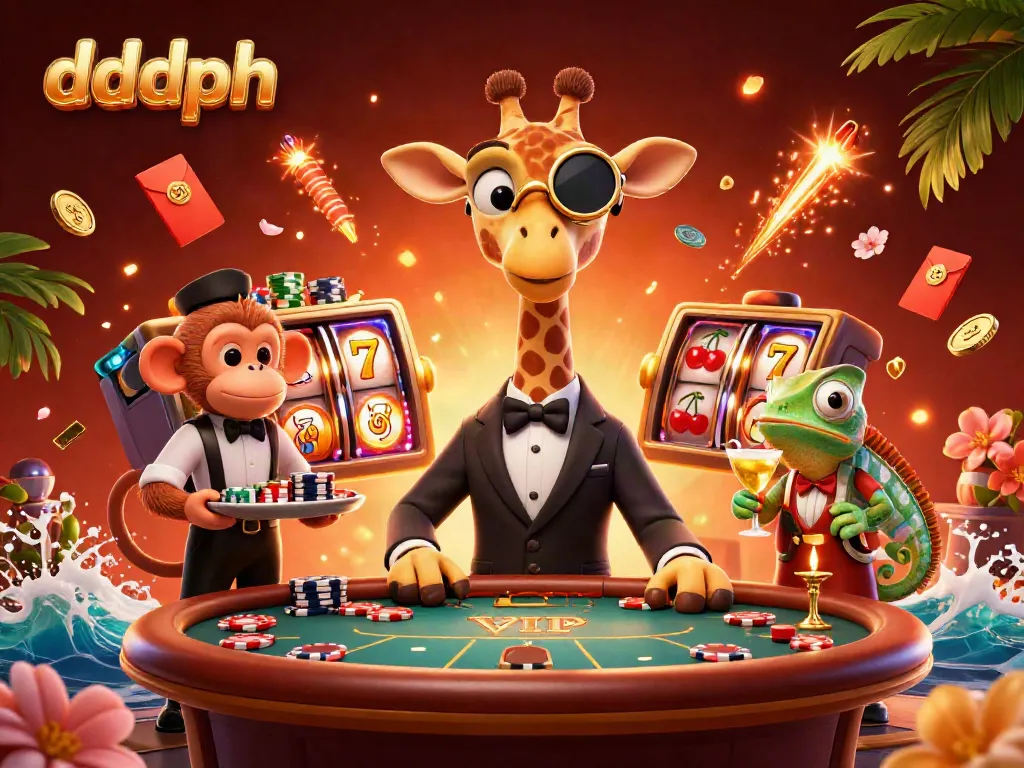 Experience exciting gaming moments at dddph with a vibrant 3D casino scene featuring unique characters.