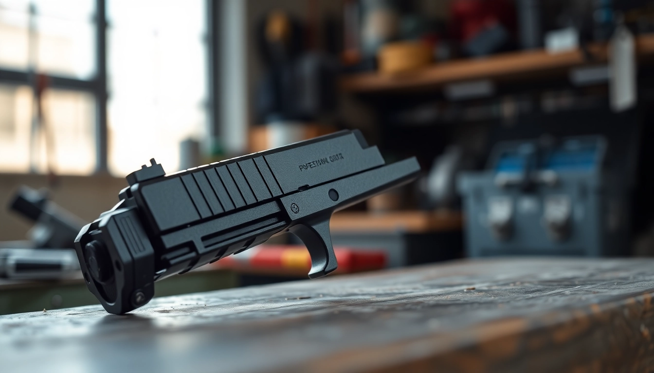 Showcase of a glock 17 slide for sale featuring intricate details and metallic textures.