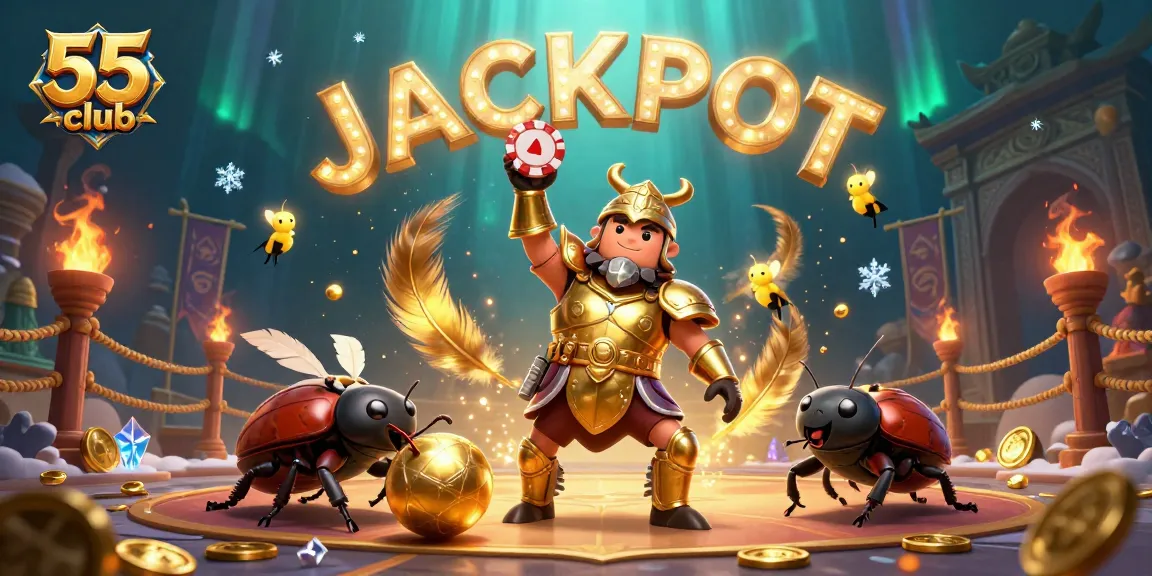 Experience the excitement of 55club with a victorious beetle winning in a dynamic casino scene.