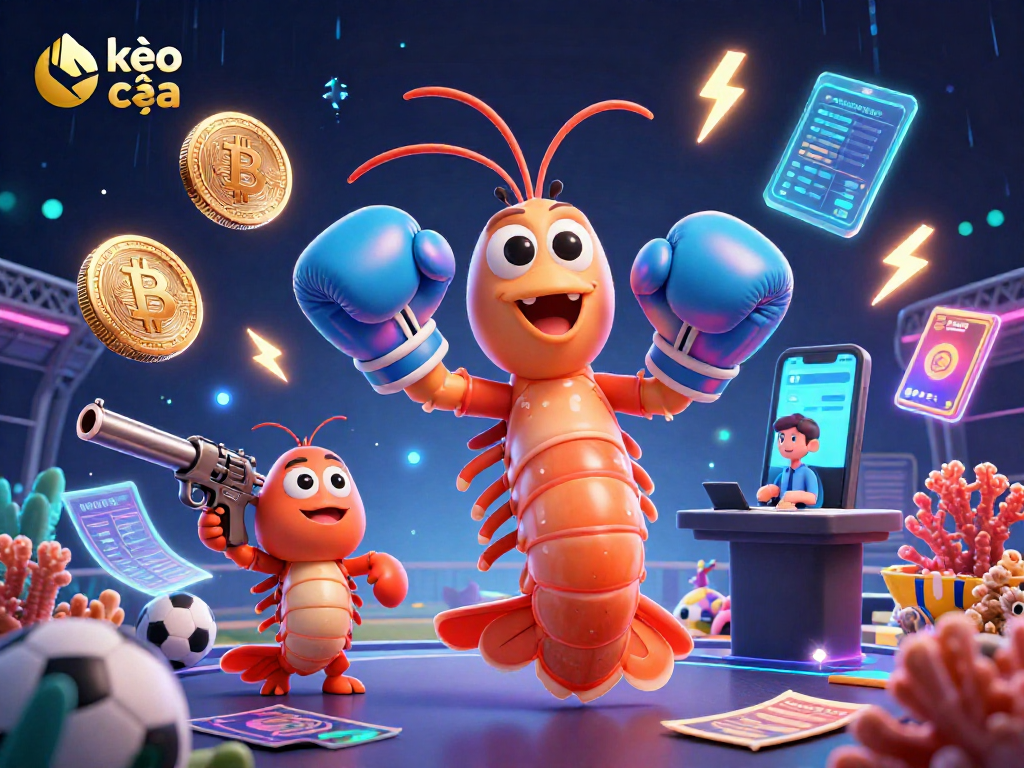 Engage with kèo nhà cái through a vibrant sports betting scene featuring unique 3D sea creatures and crypto elements.