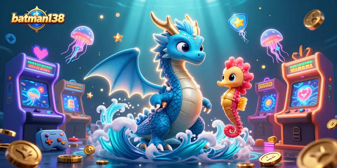 Play on batman138's vibrant neon games featuring a 3D water dragon and seahorse knight.