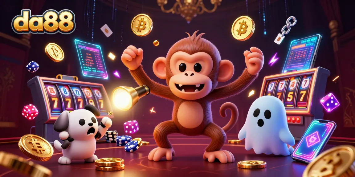 Engage with da88's thrilling haunted casino featuring a playful poltergeist monkey and ghost-hunter puppy.