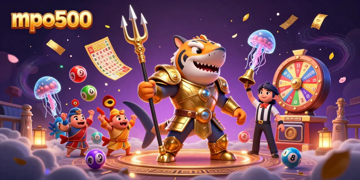 Join the excitement of mpo500 with a fierce tiger shark in a vibrant underwater colosseum.