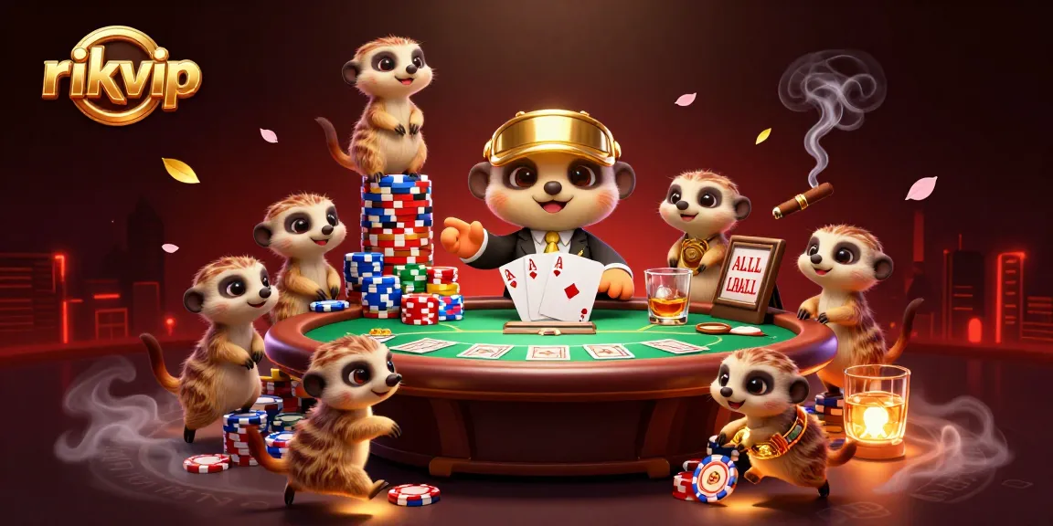 Experience the excitement at rikvip's vibrant casino with meerkats managing games and sneaky chip actions.