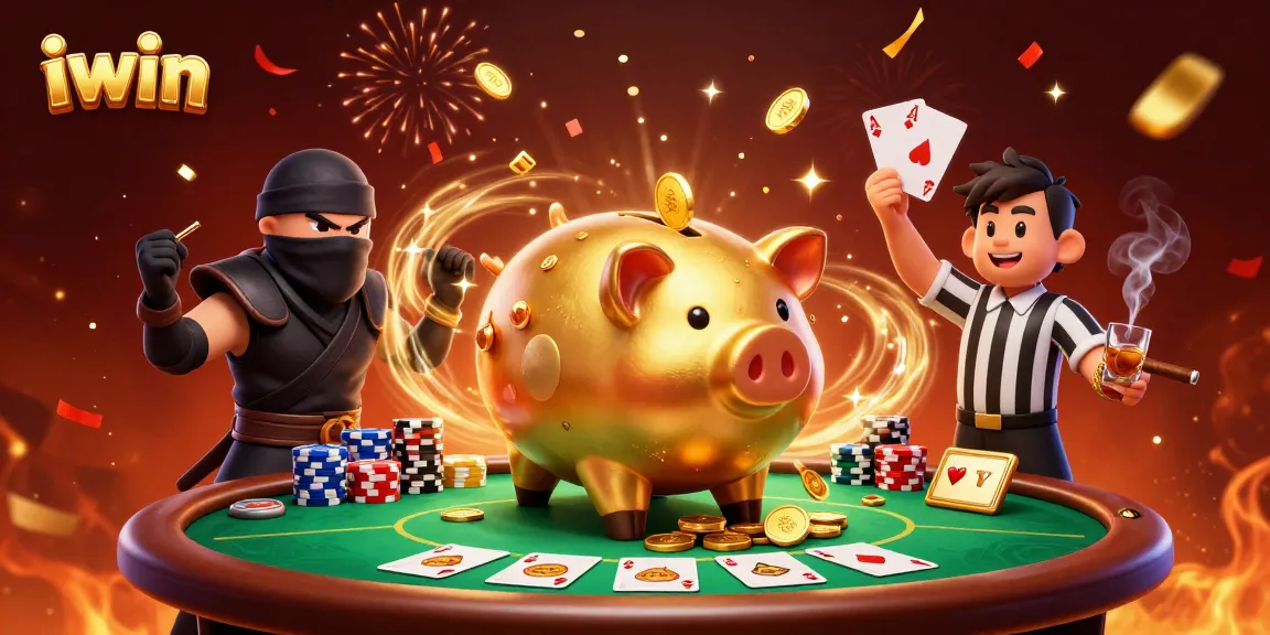 Experience iwin's excitement through a vividly illustrated scene of characters in an action-packed casino environment.
