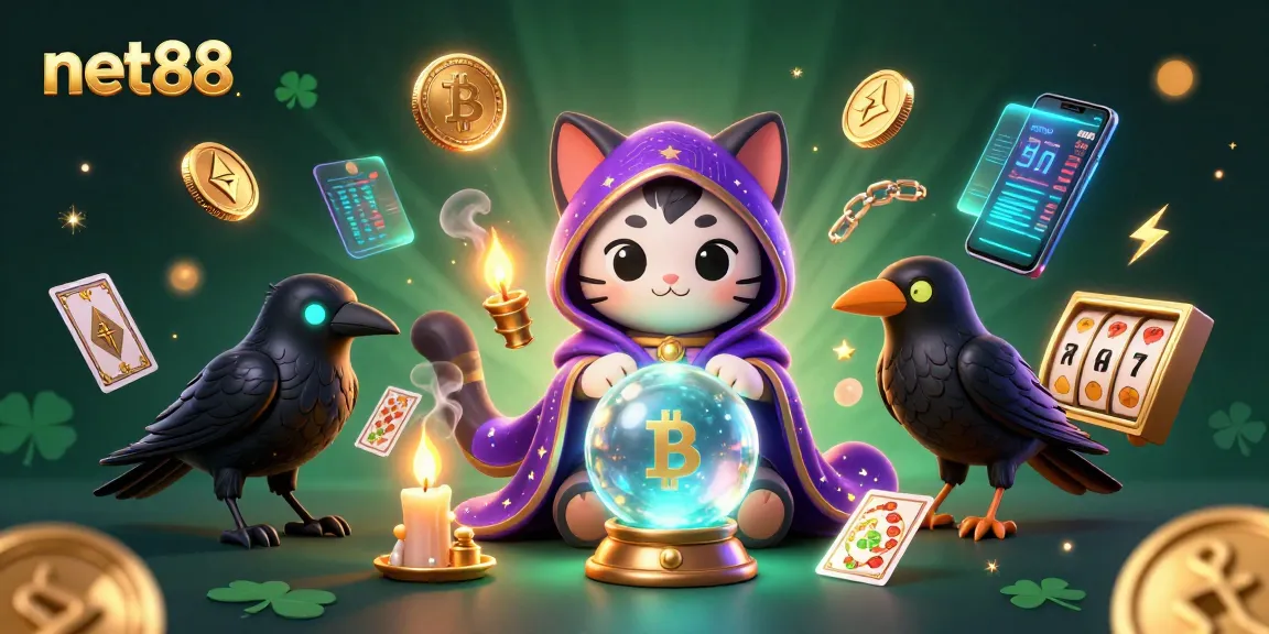 Bet on your luck at net88 with a vibrant 3D casino-themed illustration featuring mystical elements.