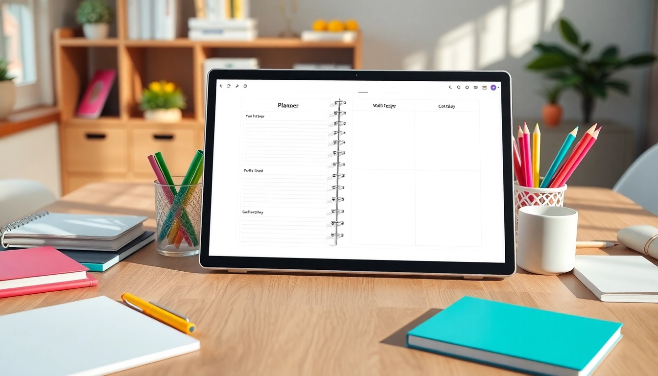 View Get Your Free Planner Preview on a stylish desk adorned with colorful stationery.