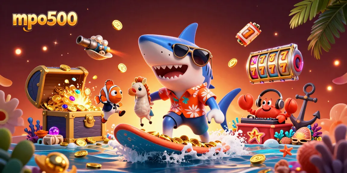 Experience exciting gameplay with mpo500 featuring a hammerhead shark amidst glittering slot reels.
