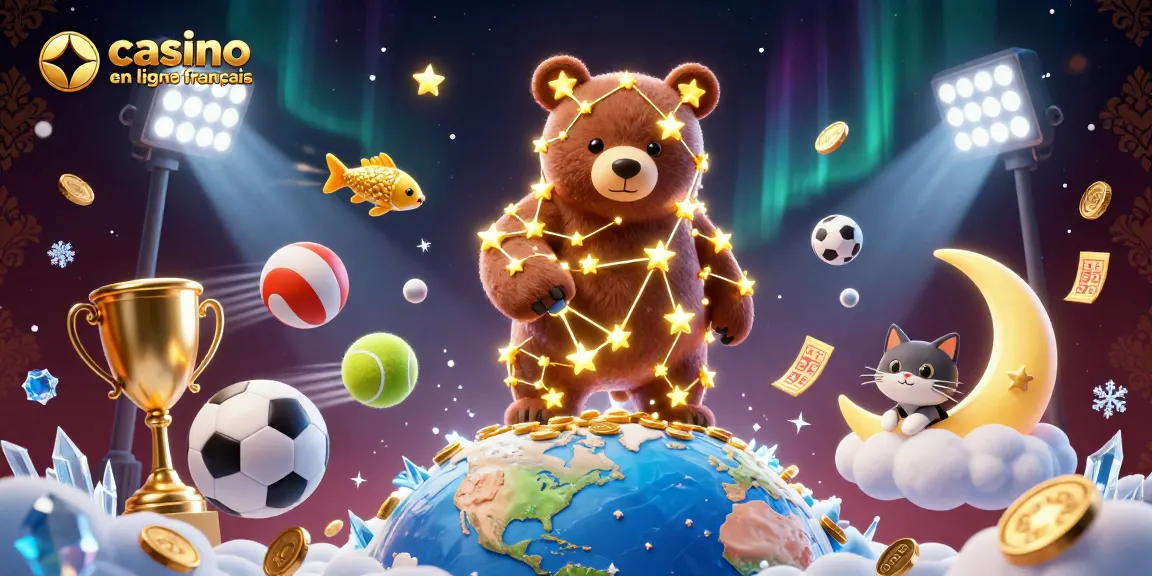 Découvrez le monde du casino en ligne français avec ce visuel captivant et dynamique d'illustration 3D.