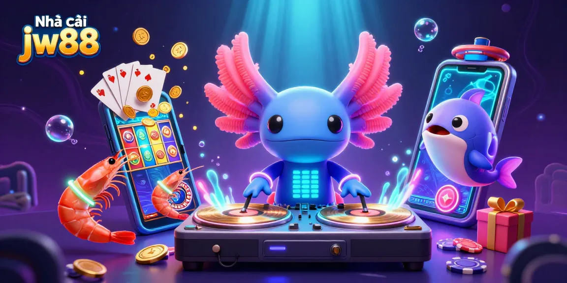 Gamble at Nhà cái jw88 with vibrant underwater casino scene featuring slot games and energetic sea creatures.