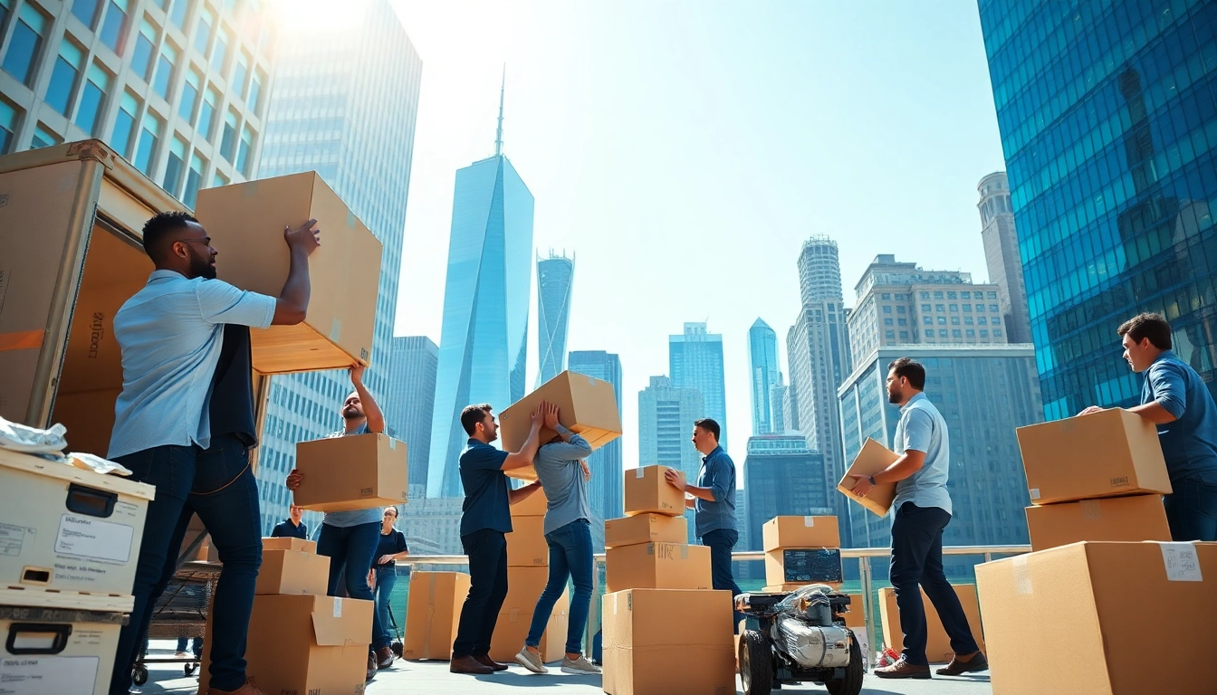 Professional office moving services NYC team working efficiently in a busy urban setting.