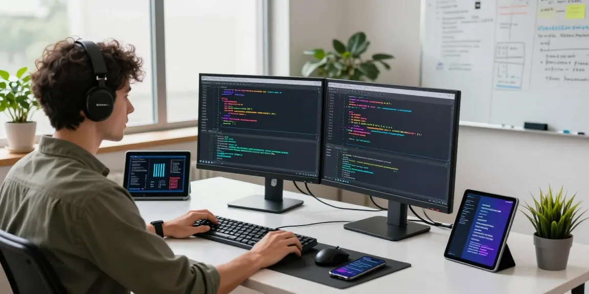 Software developer coding in modern workspace, see more details on tech innovations and productivity.
