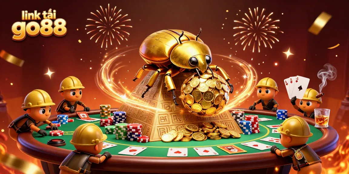 Play exciting games at link tải go88 with vibrant casino elements and dynamic beetles illustration.