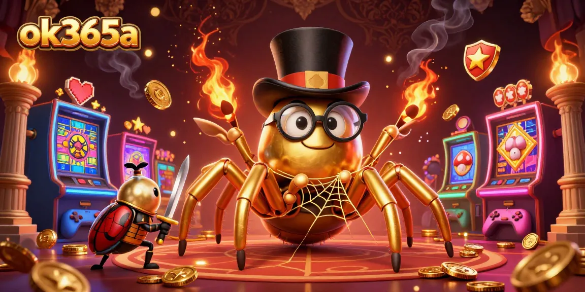 Experience thrilling gameplay at ok365a with a 3D gold tarantula and interactive slot machines.