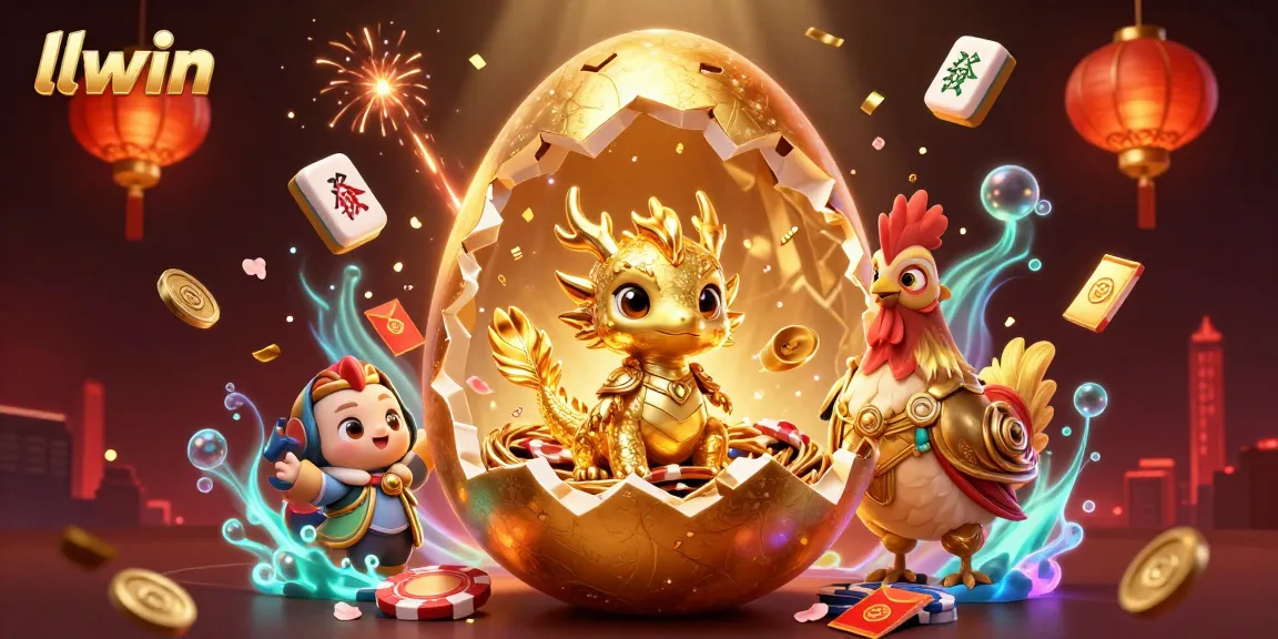 Experience gaming excitement at llwin with our golden dragon and poker chip scene.