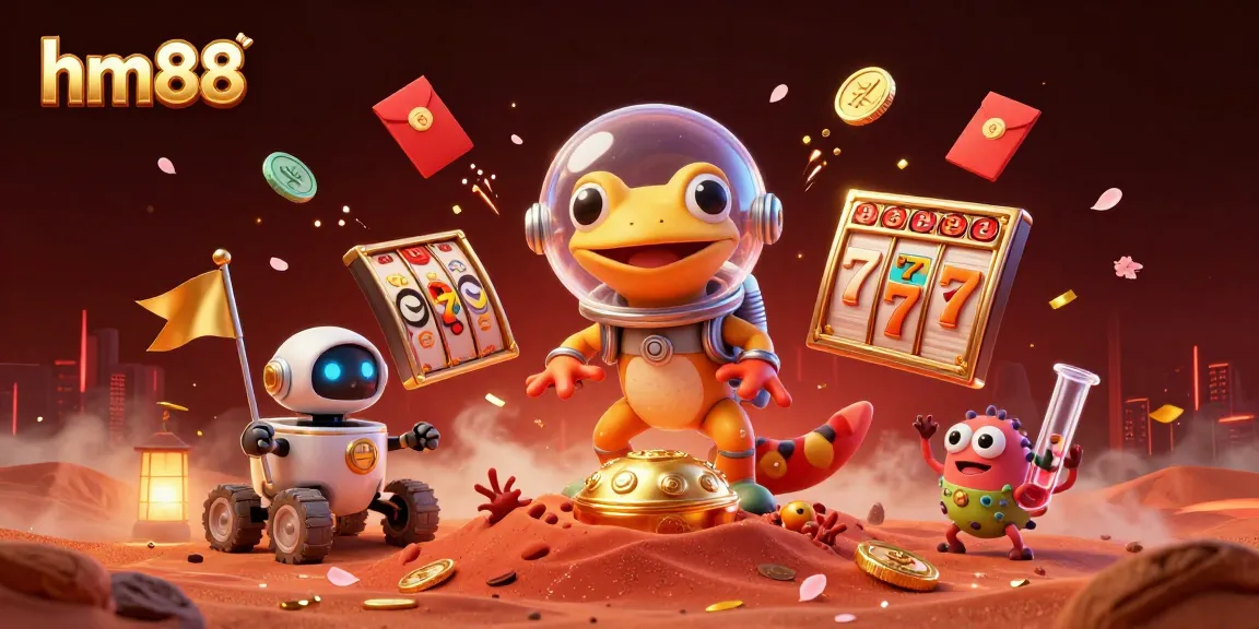 Experience the excitement of hm88 with a Martian gecko discovering a golden casino on Mars.
