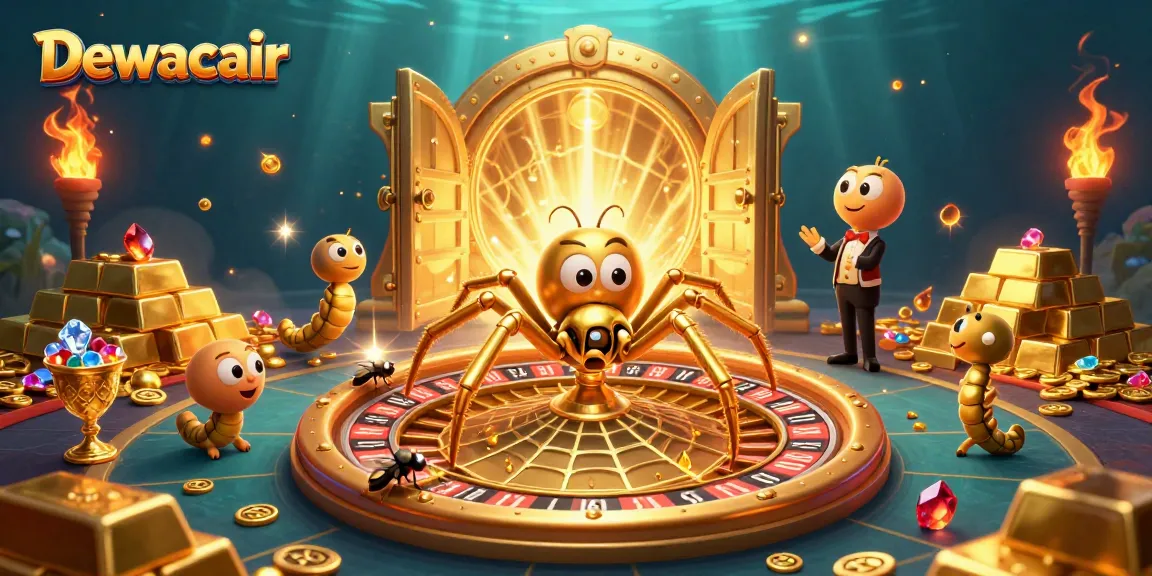 Dewacair showcases a thrilling roulette scene with a spider and centipede in a lavish casino setting.